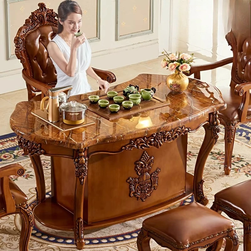 

Мраморный чайный столик из цельного дерева и стул, комбинация домашнего балкона, офиса, кунг-фу, чайный столик