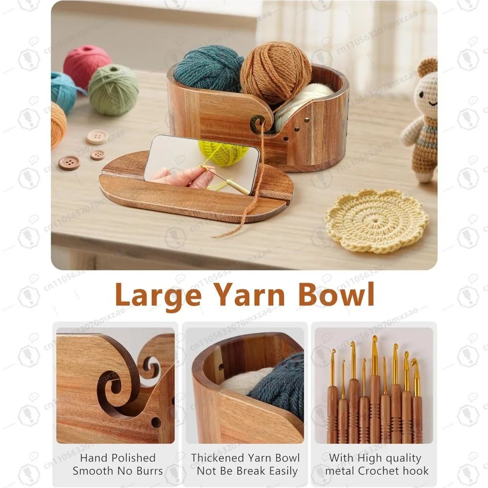 Ciotola ovale per filato di legno con 9 ganci per maglieria, guida per filato liscio antirollio dal design unico, regalo perfetto per maglieria all'uncinetto