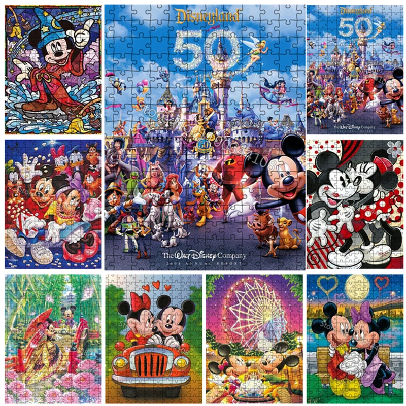 

300/500/1000 Pcs Mickey and Minnie Puzzles Disney Mickey Mouse Jigsaw Puzzle Children's Educational Toy Adult Decompression Toys