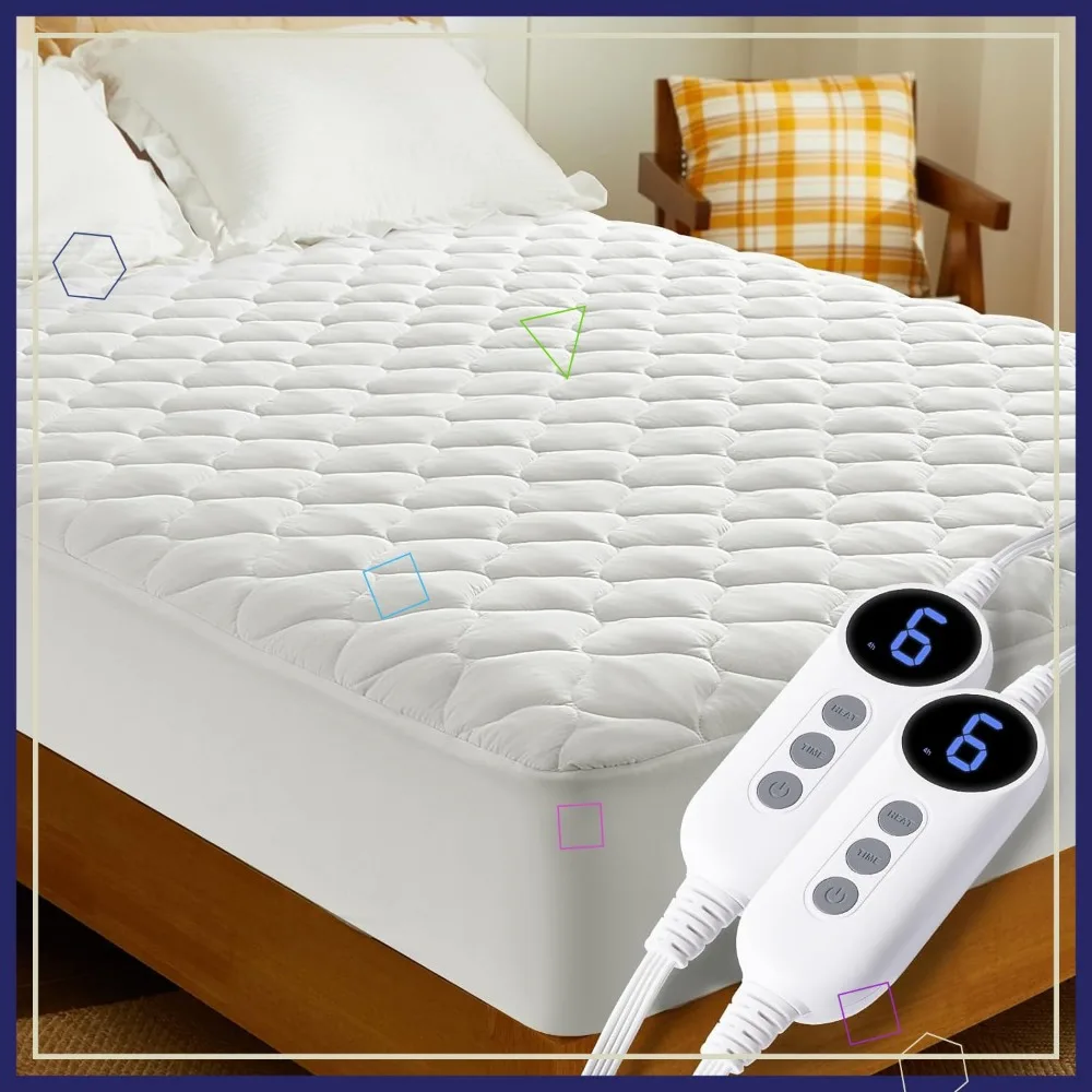 

Queen Size Heated Mattress Pad with Dual Control, Fast Heating, 9 Settings, Auto Shut Off, Machine Washable