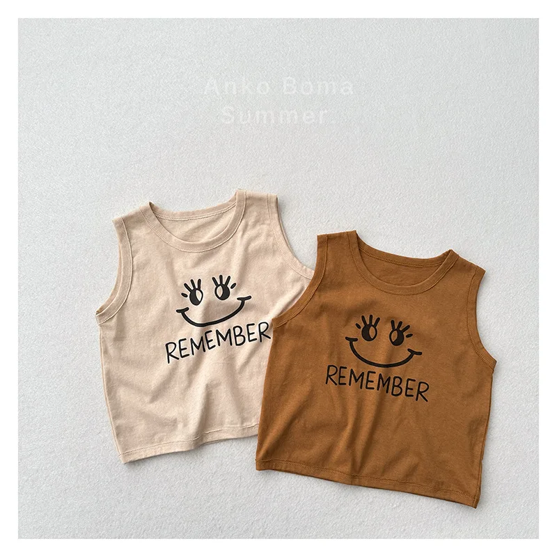 

2025 Summer New Children Sleeveless T Shirts Cute Cartoon Print Boys Loose Casual Vest Baby Girls Thin Cotton Tops Kids Clothes