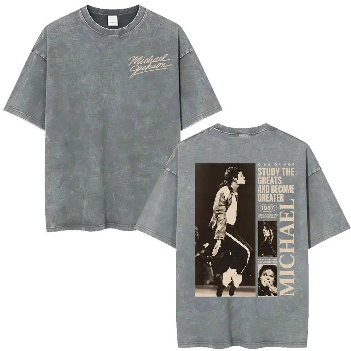 Michael Jackson King of Pop Vintage Washed T-shirt Study The Greats 1987 Music T Shirts Men Women Fashion Hip Hop Gothic T Shirt