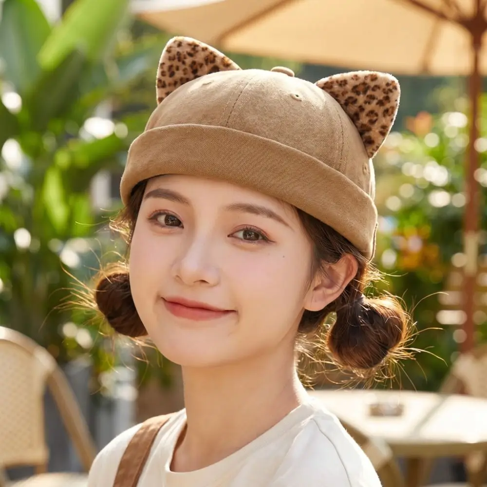 Fashion Cute Cat Ears Brimless Hat Breathable Sweet Dome Melon Cap Creative Adjustable Beanie Hat Casual Wear 2