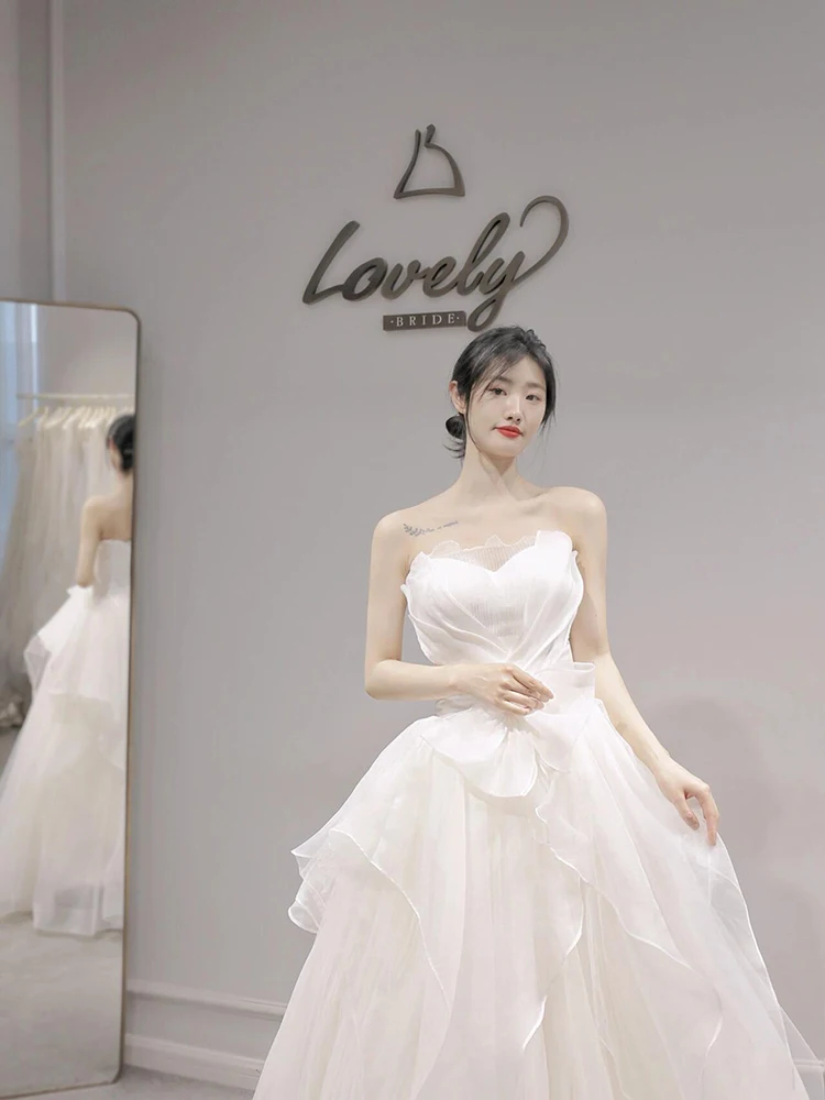 

Simple Ele Bridal Gown 2025 New Sle Korean Version for ort Women Strapl Entrance Wedding Dr with Tail