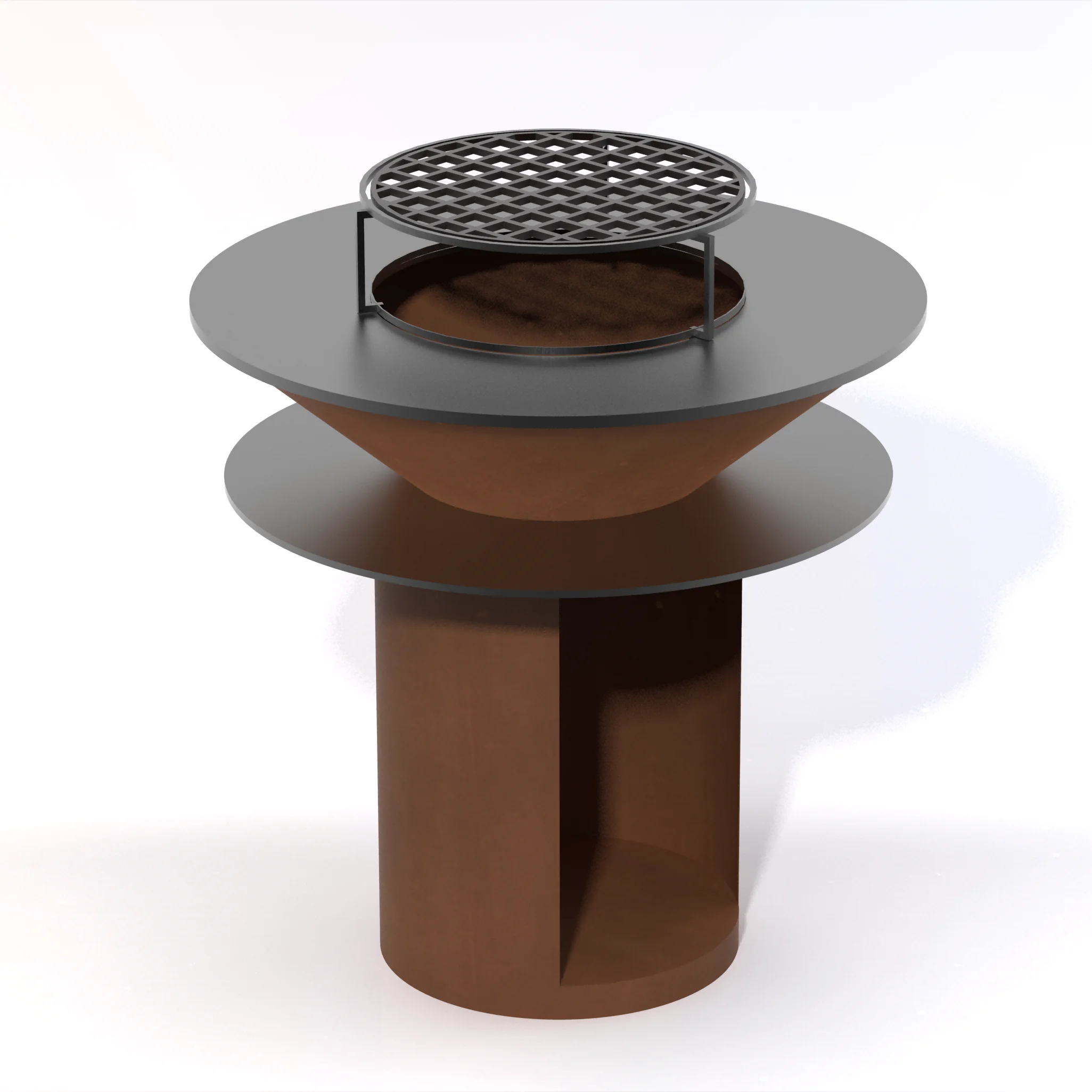 Round Wood Burning Brazier BBQ Grill With Plancha Wood Storage For Outdoor Camping Garden Patio