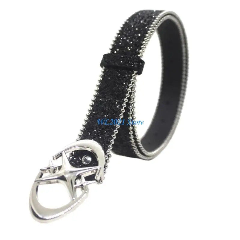 

G5GC Casual Waist Belt for Women Blingbling Sequins Belt Punk Pin Buckle Pants Belts