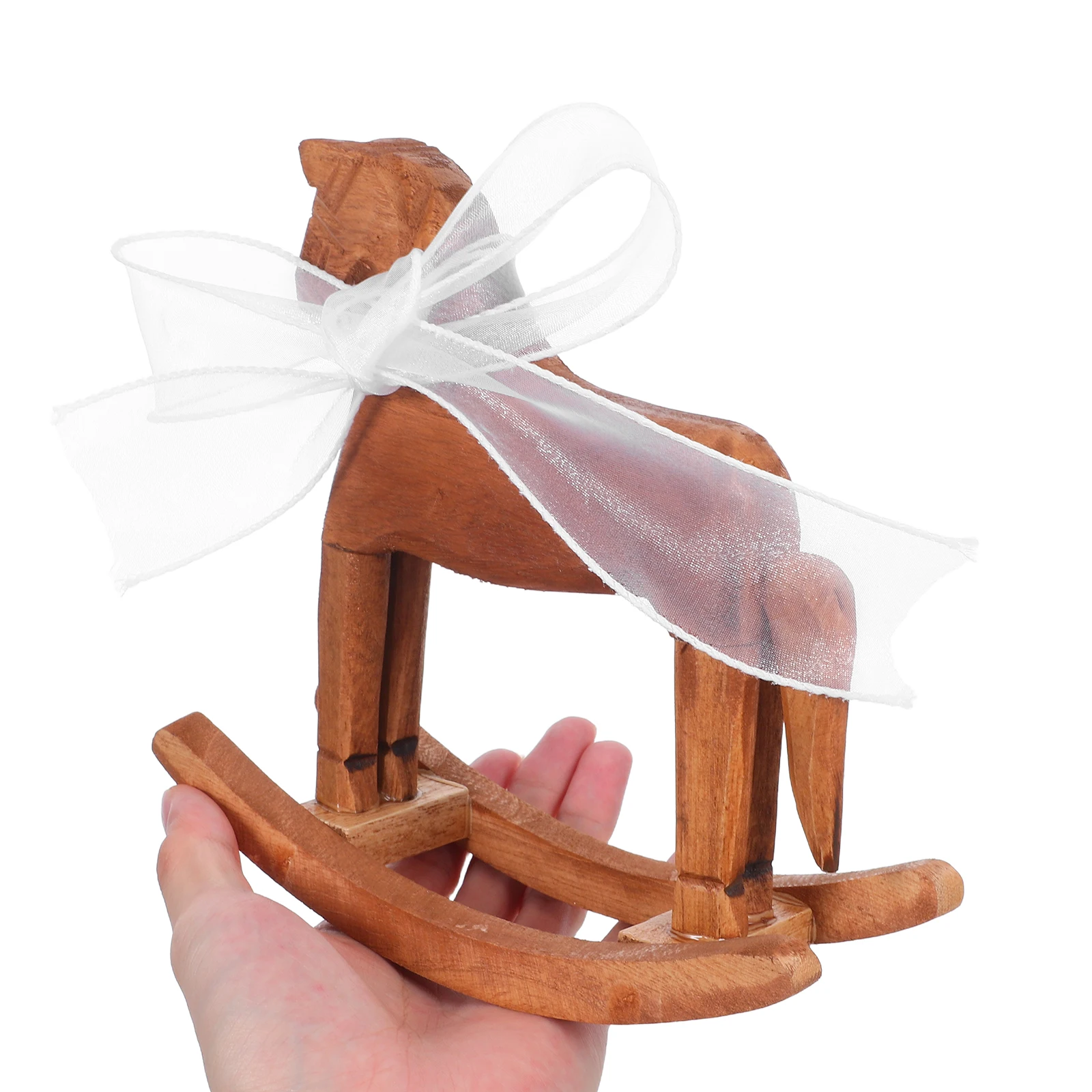 

Retro Rocking Horse Decor Mini Ribbon Desktop Ornaments Child Wooden Toy Safe Play Vintage Room Bedroom