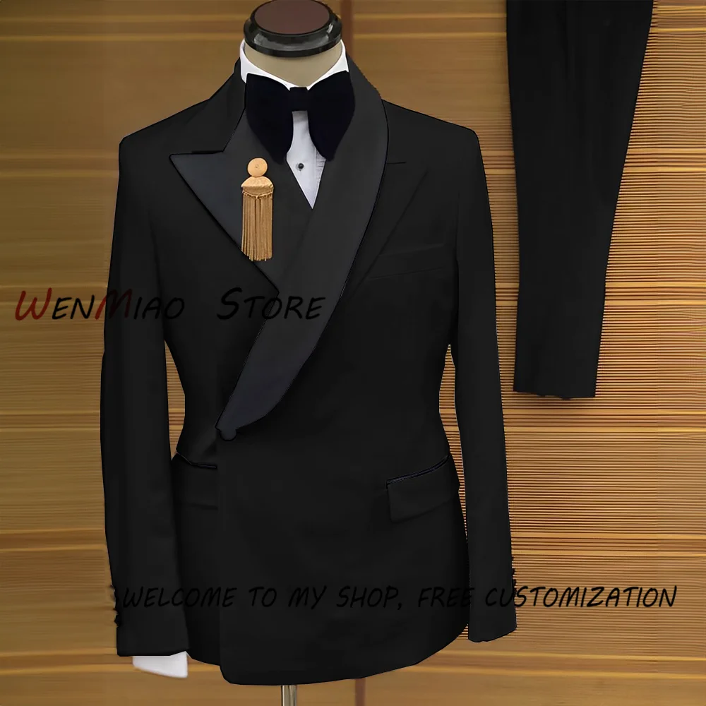 Customized Men\'s Suit 2 Piece Suit White Jacket Pants Black Collar Wedding Groom Tuxedo Elegant Party Dress Formal XS-5XL Outfit