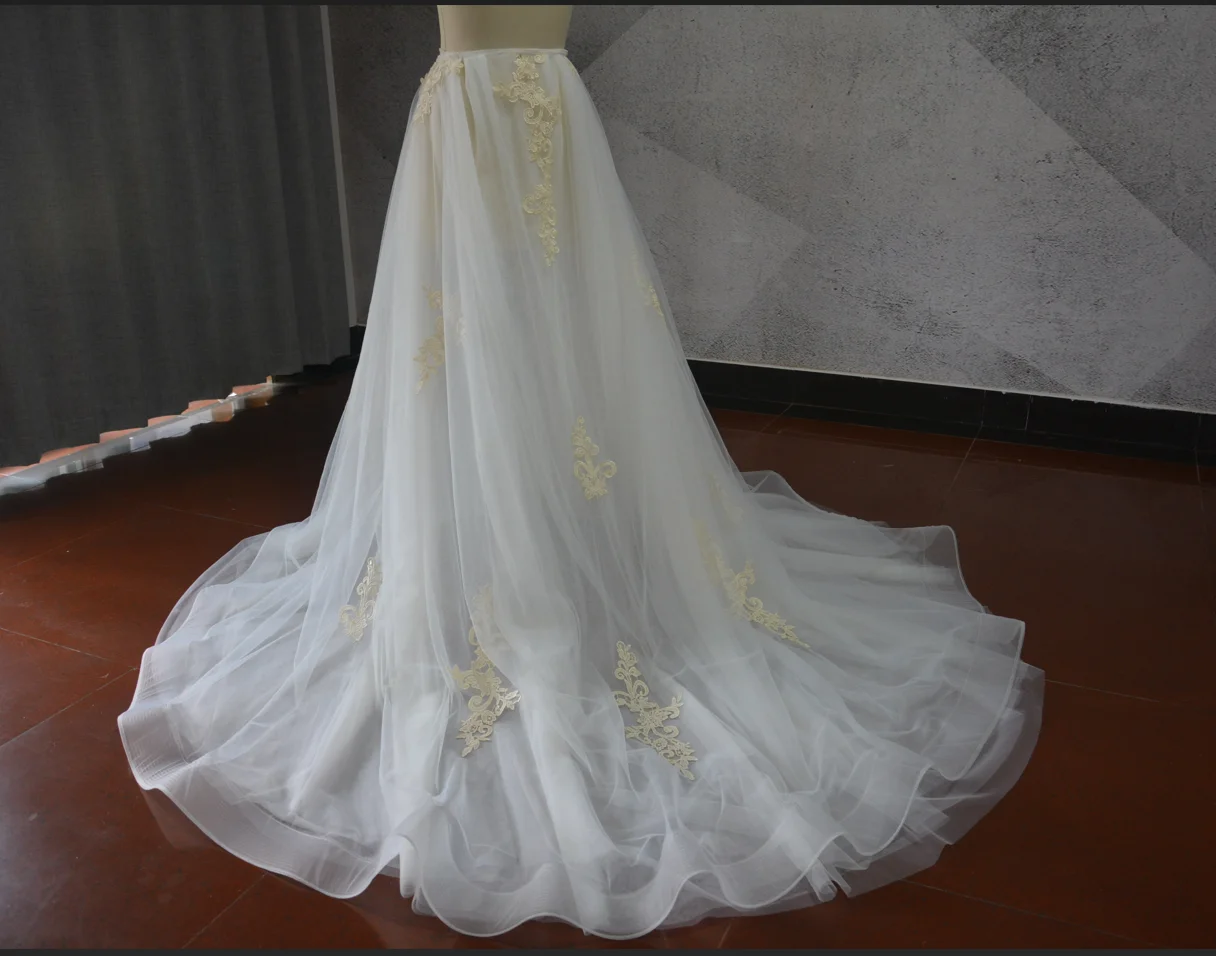 Vestido de novia desmontable, cola extraíble, tul de encaje, cola desmontable, Apliques de encaje, falda de novia