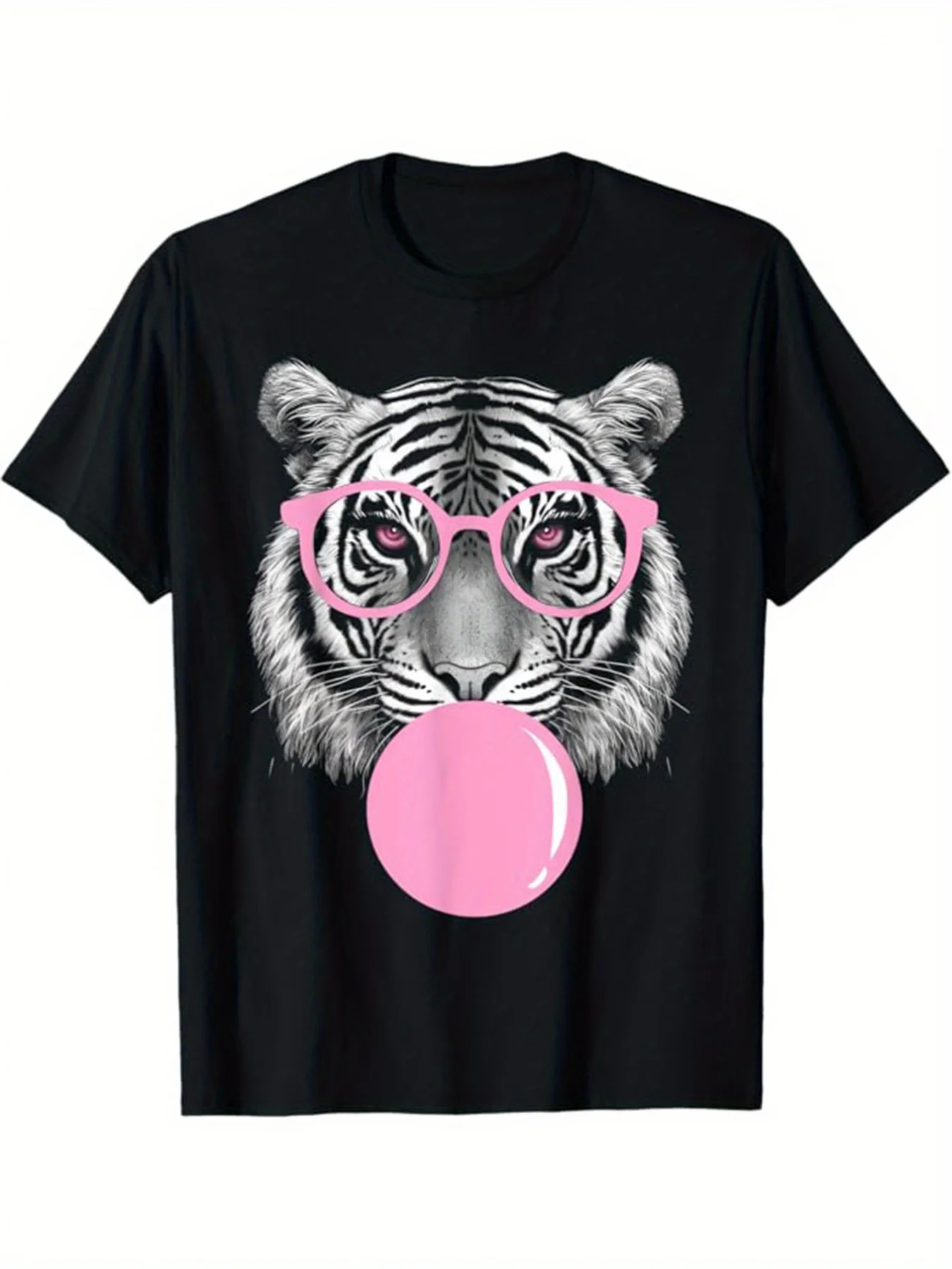 

Tiger Printed Men's Cotton Graphic T-shirt, Casual Short Sleeve Crew Neck Gamer 220G T-shirt, Men's Tee For Outdoor