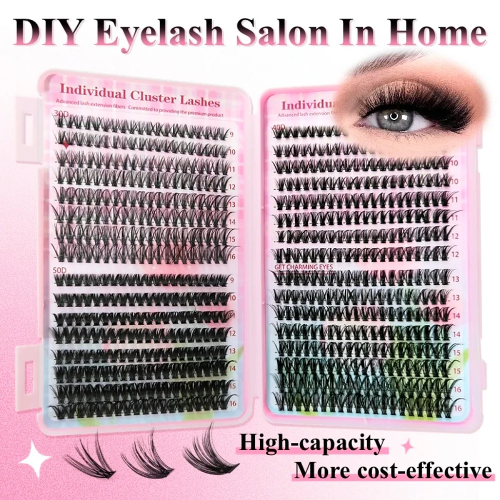 Lash Extension Kit Lash Clusters D Curl Individual Lashes Kit with Applicators D Curl 9-16mm Mixed Length Individual Lashes