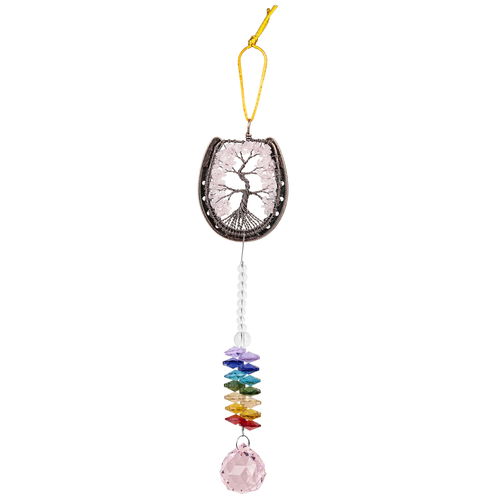 Horseshoe 7 Chakra Life Tree Hanging Ornament With Rainbow Sun Catcher Crystal Glass Ball Prism For Car Window Home Decor