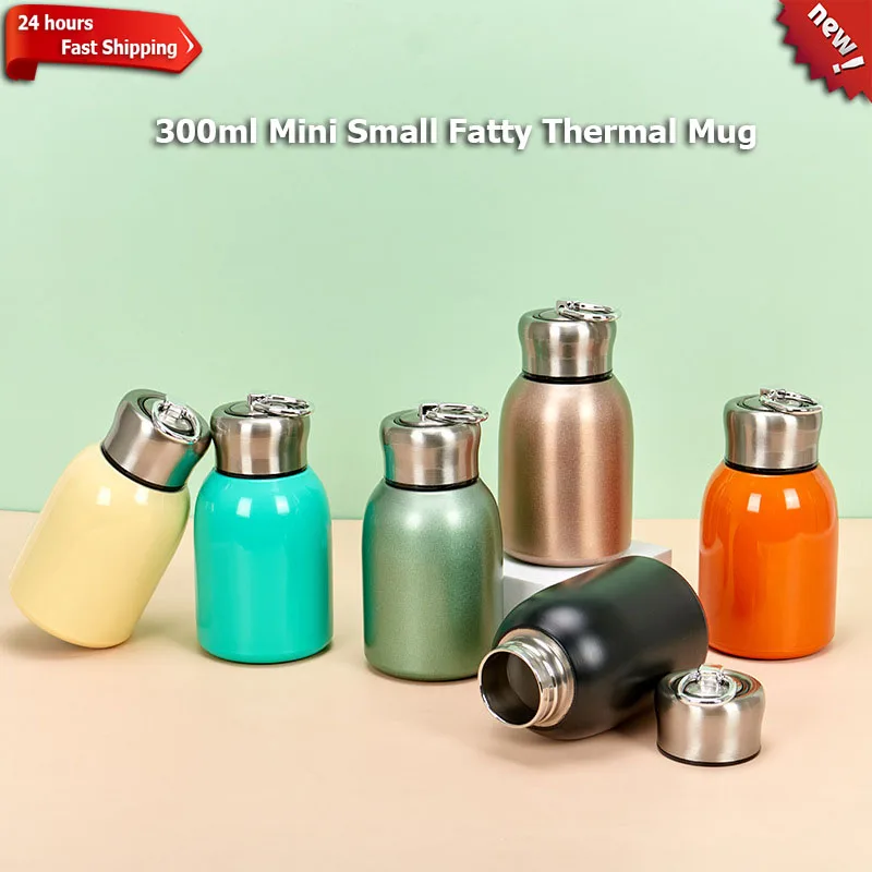 

300ML Mini Thermos Mug Stainless Steel Coffee Vacuum Flasks Portable Lifting Ring Travel Thermoses Water Cup Thermal Bottle