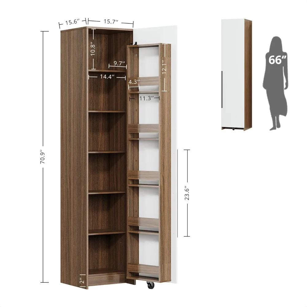 Armoire de rangement pour garde-manger de 70 pouces, garde-manger simple, armoire haute et étroite autoportante avec 11 étagères réglables pour salle à manger