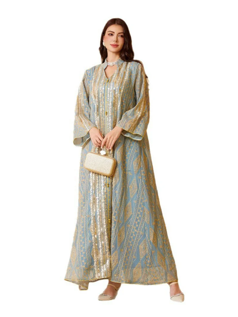 Moyen-orient musulman luxe mode saoudienne dubaï robe de soirée musulmane grande perle brodée robe à paillettes