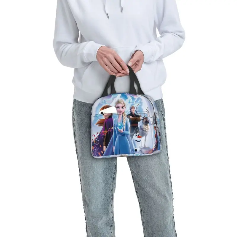 Custom Cartoon Frozen Princess Insulated Lunch Bag Anna And Elsa Waterproof Cooler Thermal Bento Box Food Container Tote Bags