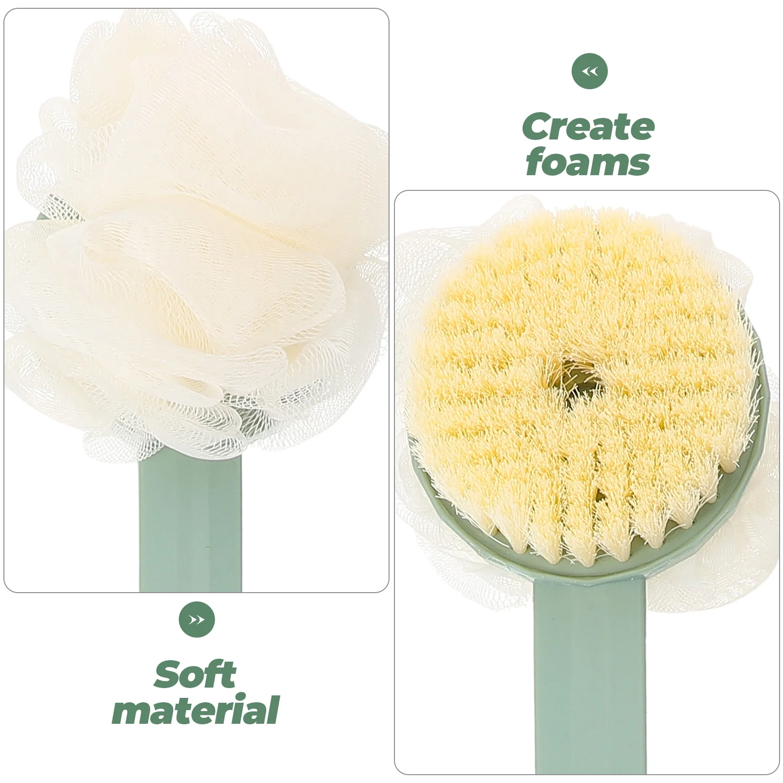 Body Washcloths for Showering Bath Ball Brush Spong Two-in-one Scrub Tool Handle White Mesh Sponge