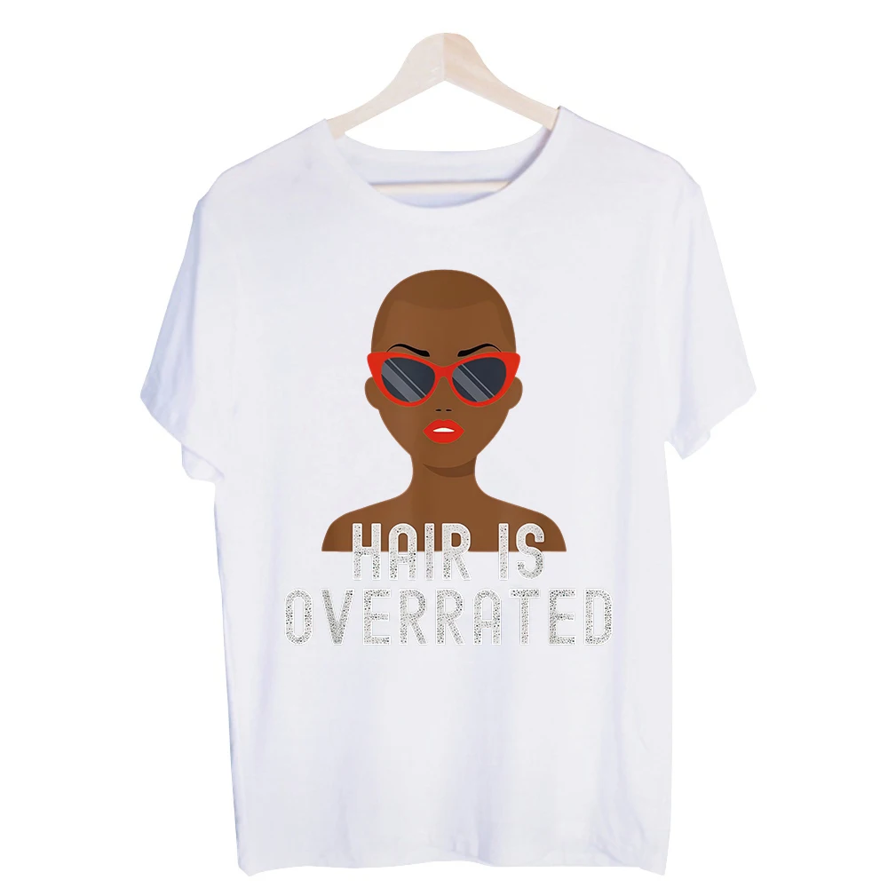 Women's Bald Female with Sunglasses Graphic Tee, Short Sleeve Slogan Print T-Shirt for Casual Daily Wear