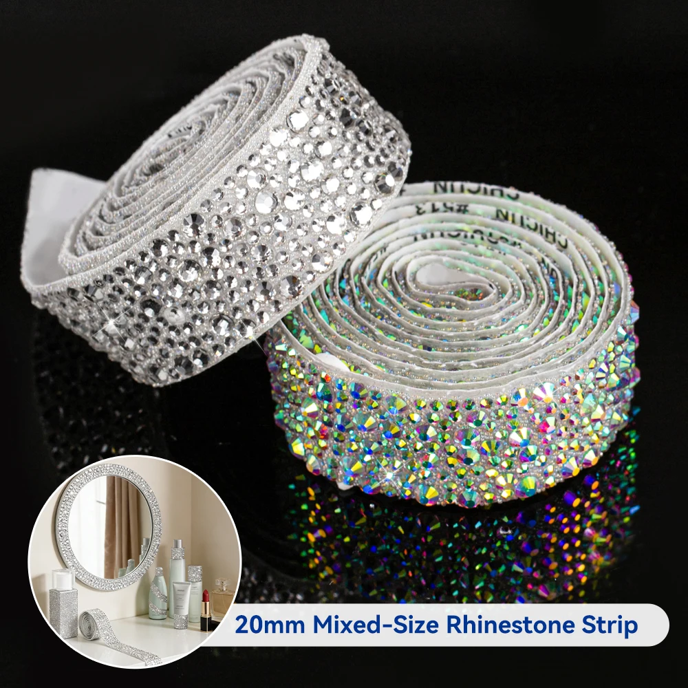 

Nibiru 1 Yard/90cm Self-Adhesive Mixed Size Rhinestone Trim Glitter Crystal Decoration Strips for Clothing DIY, Sewing Crafts