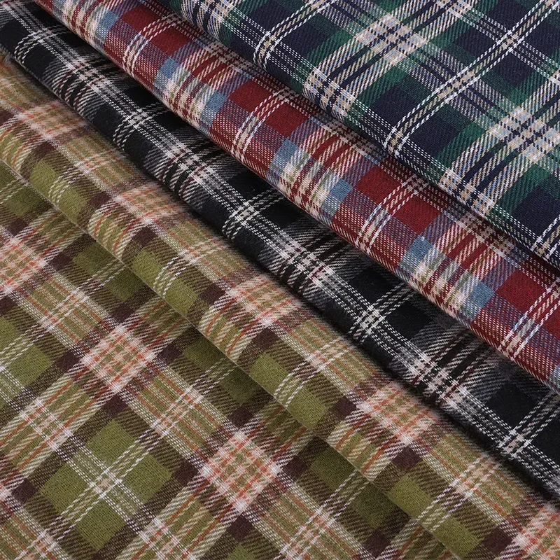 Twill Brushed Plaid Fabric Per Meter for Shirt Skirt Pants Coat Diy Sewing Autumn Needlework Cloth Soft Comfortable Black Green