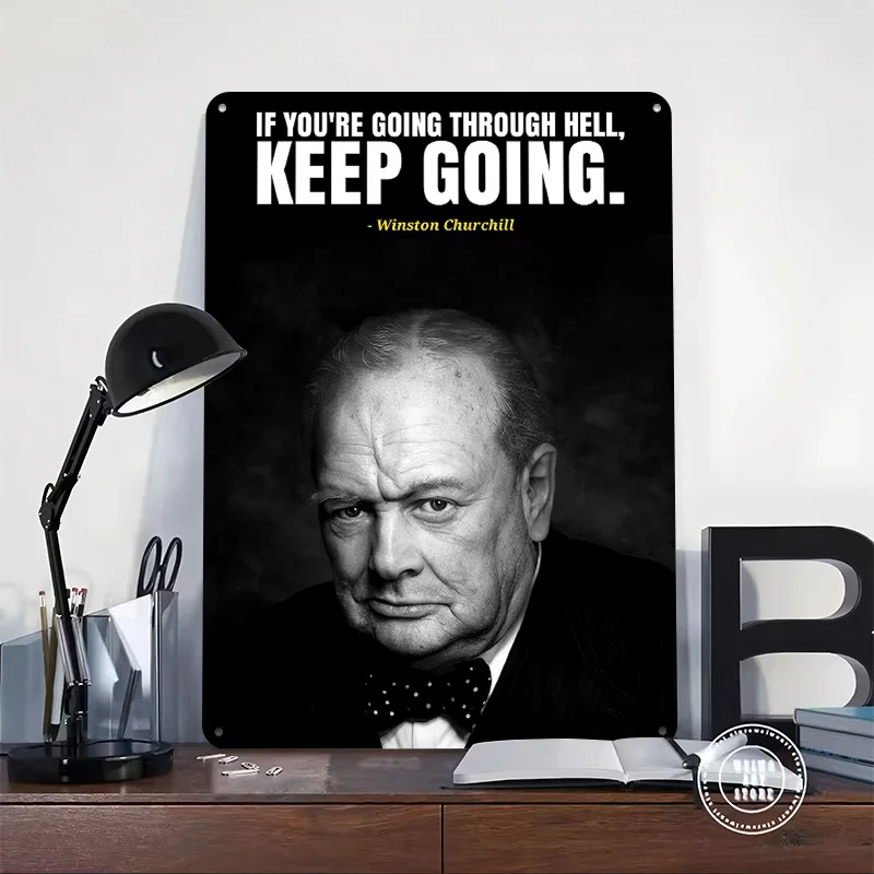 Winston Churchill Quotes Personalized 3D Textured Metal Poster Wall Art Vintage Tin Signs for Living Room Interior Decoration