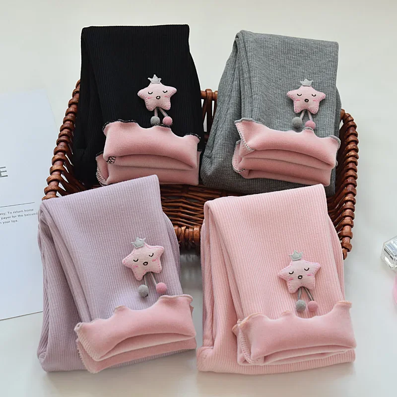 Leggings para niñas, ropa de invierno para niños, pantalones finos de terciopelo para niños, además de pantalones cálidos gruesos de terciopelo con dibujos animados para niñas