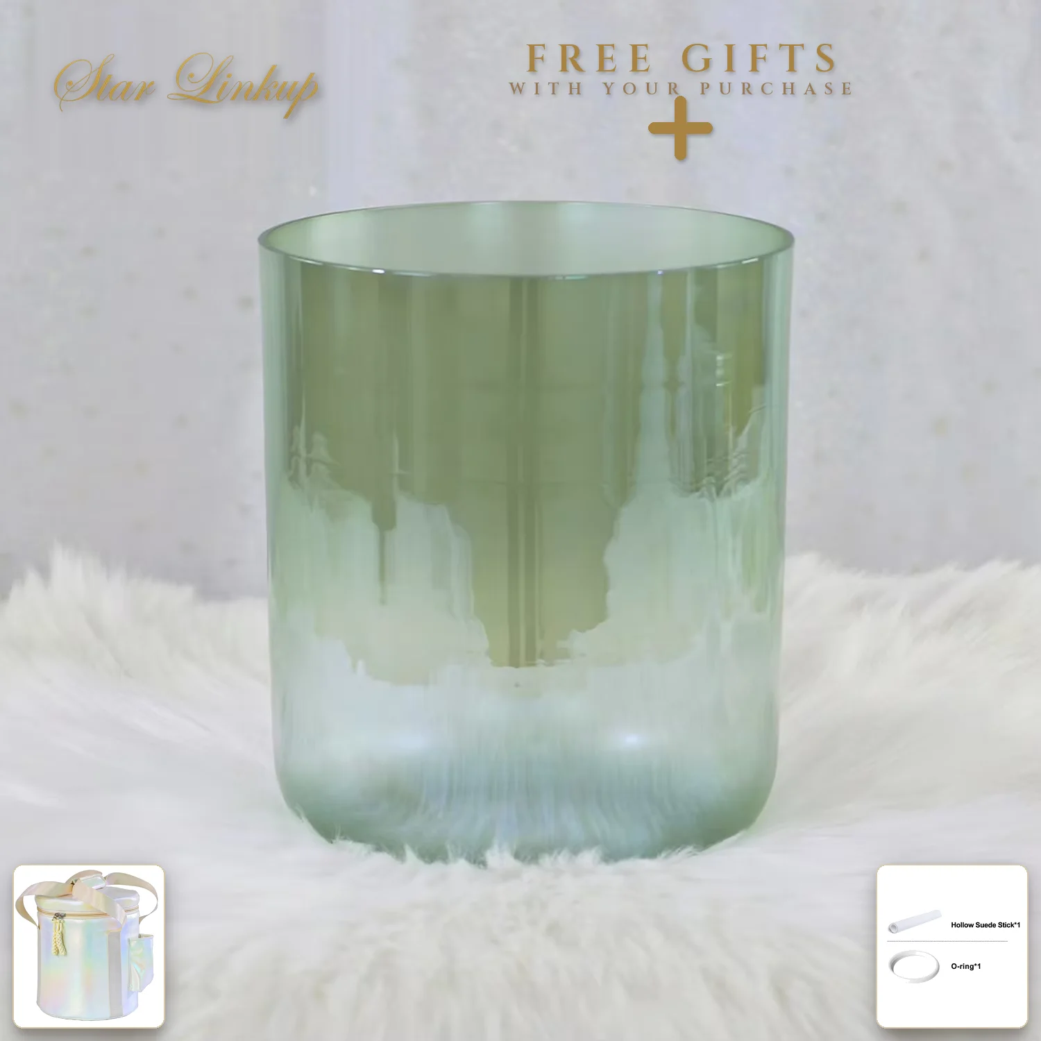 432Hz Bright Green Transparent Alchemy Crystal Bowl sound healing with accessories bol chantant tibetain crystal singing bowls