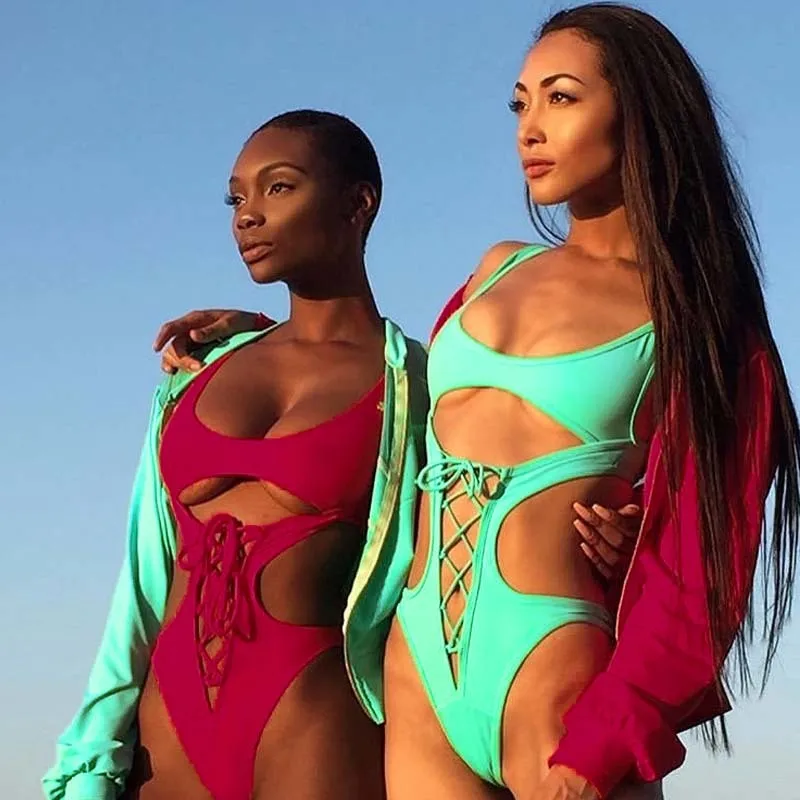African Style Hollow Out Bathing Suit Black Burgandy Green Bodysuit Woman Cut Out Swimwear One Piece Swimsuit Swim Suit Monokini