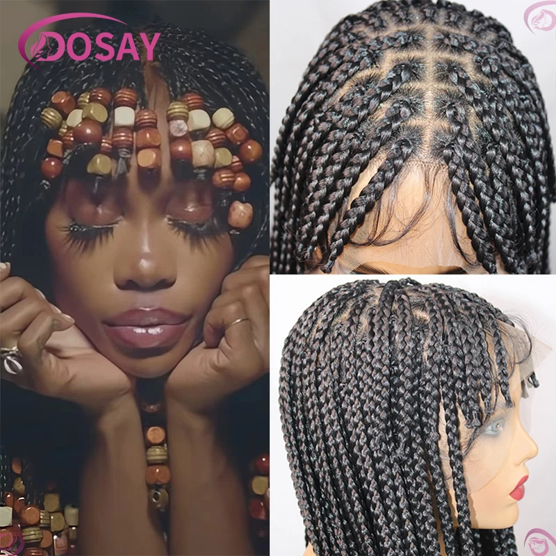 Braided Front Bangs Synthetic Full Lace Knotless Box Braided Wigs For Black Women Lace Front Braids Hair Wig Long Braiding Hair