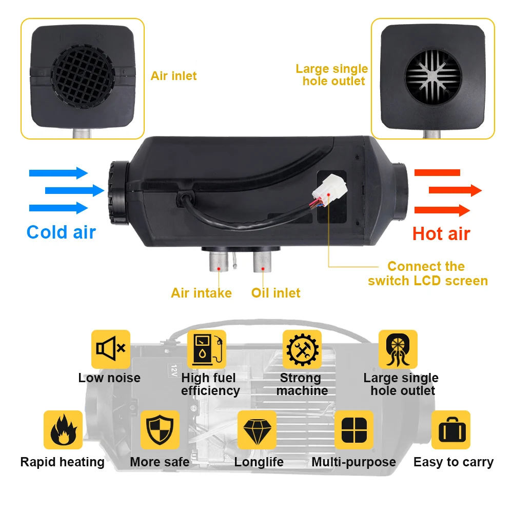 12V24V Dual Voltage Universal Parking Air Heater Set 1KW-8KW Diesel Silent Car Heater LCD Bidirectional / Conventional