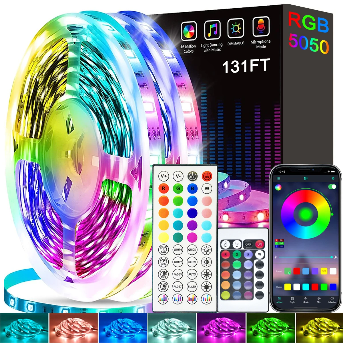 40 متر/131Ft LED قطاع أضواء APP التحكم اللون تغيير RGB مصباح ليد مرنة مصباح الشريط لغرفة الديكور إضاءة خلفية للتلفاز ديود