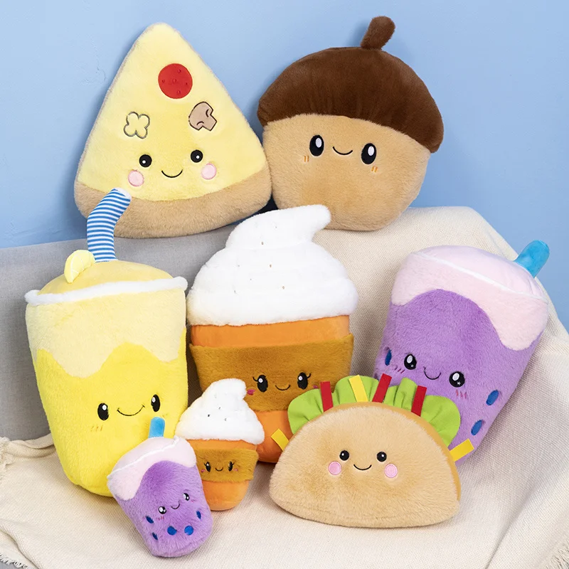 Fun Snacks Food Juice Series Plush Doll Pillow Chips Sandwich Pine Cone Pizza Orange Juice Ice Cream Coffee Cartoon Soft Pillow