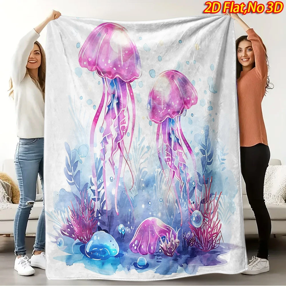1pc 2D Flat Printing Spring & Summer New Arrival Dreamy Jellyfish Themed Digital Print Blanket, Suitable for All Seasons, Casual