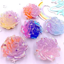 37mm AB Resin Gradient Colorful Big Hydrangea Flat back Flower Rhinestones Figurines Scrapbook Ornaments DIY Bow Clothing Crafts