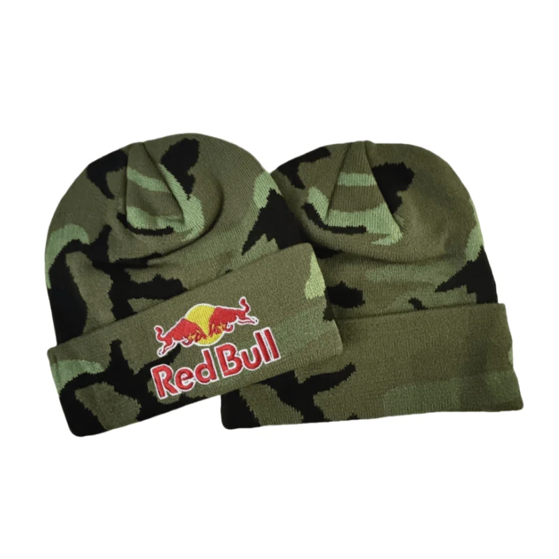 

Камуфляжная вязаная шапка Red Bull, шапка-бибовая шапка с вышитым алфавитом, мужская и женская зимняя теплая зимняя шапка без подъема мочи