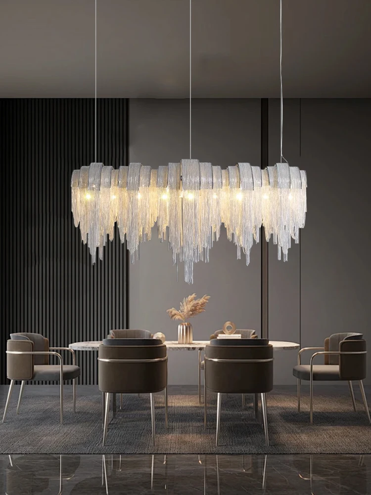 

Italian Luxury Aluminum Chain Ceiling Pendant Lights Postmodern Tassel Hanging Lamp over Dining Table 2025 Lustres