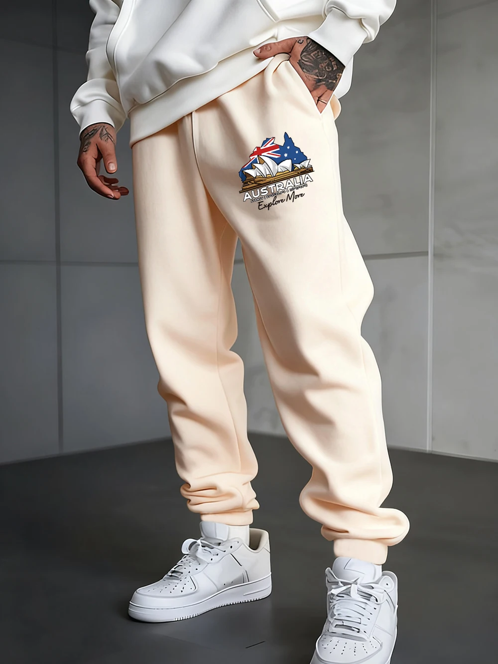 

Australia Explore More Printed Sweatpants Men'S Casual Trousers Pocket Fleece Elastic Waist Jogger Pants Autumn Loose Clothes