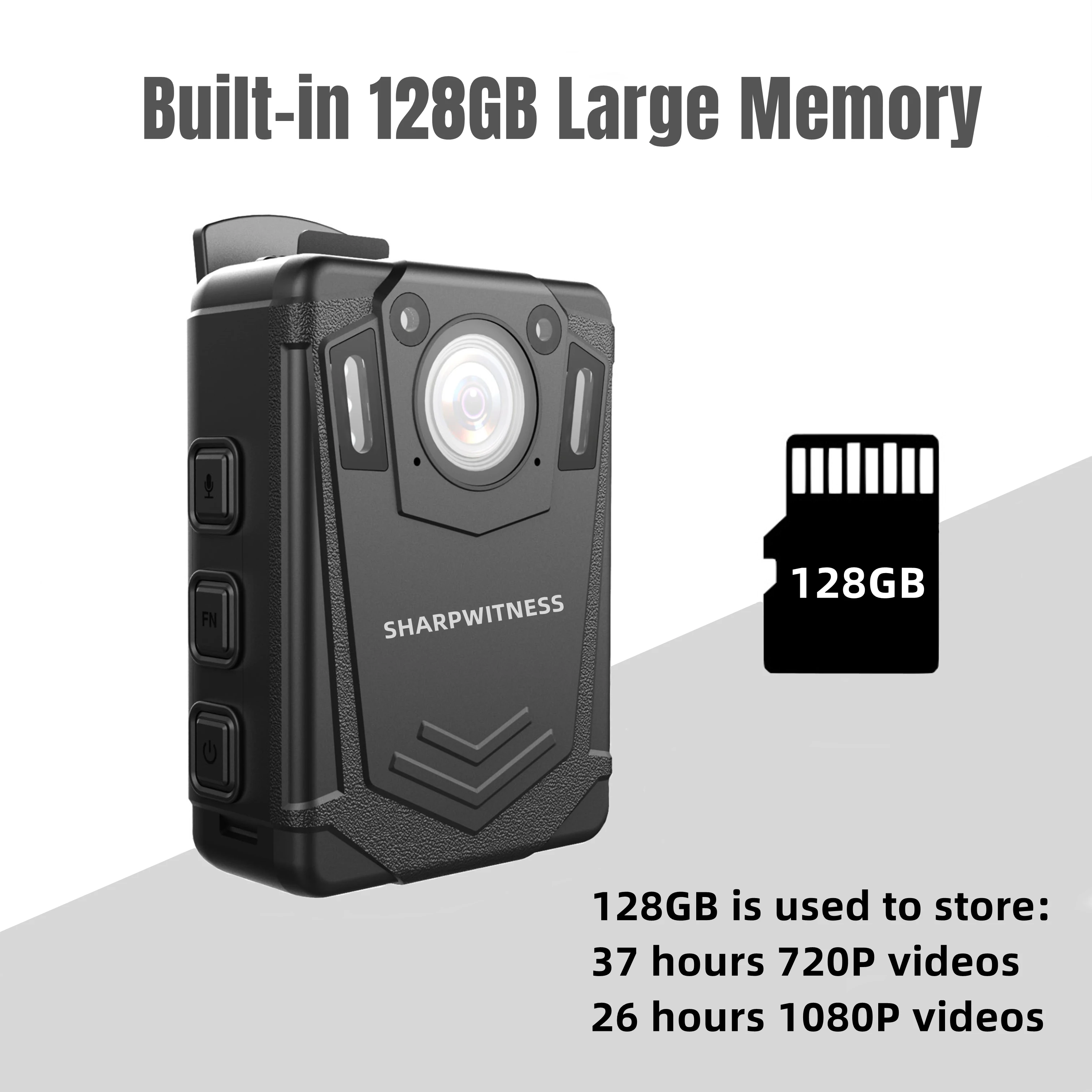 SHARPWITNESS A22 Police Body Worn Camera 1296P Night Vision Built-in 128GB Large Memory BodyCam with Quick Release Magnet Mount