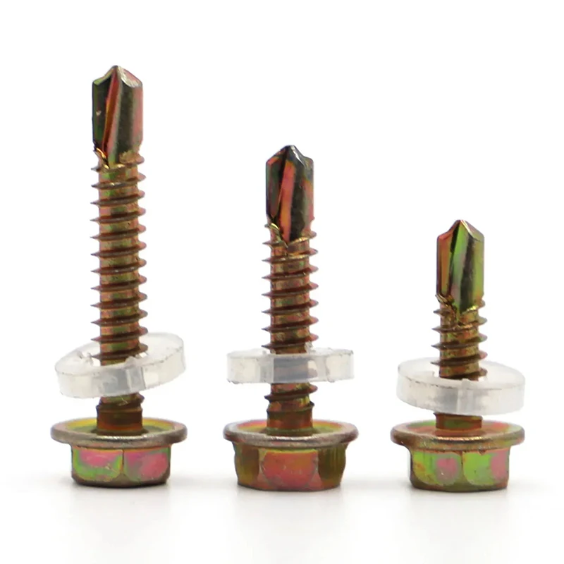 M4.2 M5.2 Hex Head Self Drilling Tek Screws, White & Color Zinc Plated Carbon Steel Roofing Hardware Multi Pack