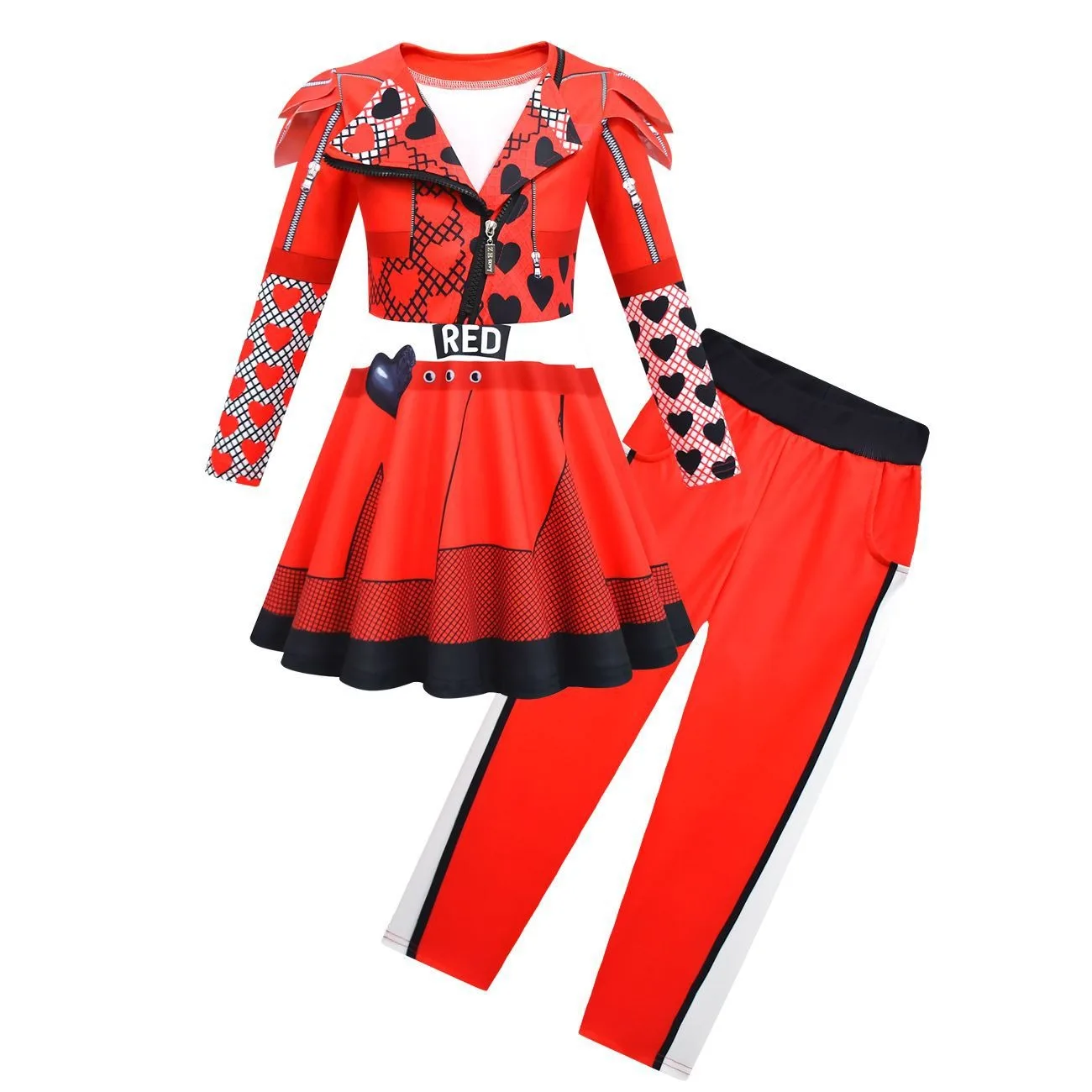 Kids Rise of Red Costume for Girls D-Descendants Red Chloe Cosplay Costume Kid Fancy Dress Pants Wig Set Halloween Girls Clothes