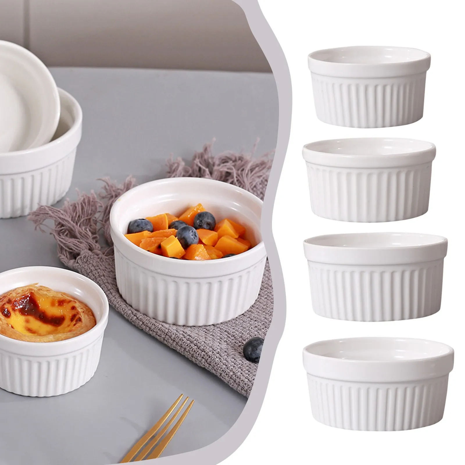 Ceramic Ramekins Bowls 240 ML Set of 4 Oven Safe, Creme Brulee Ramekins, Pudding Custard Cups Souffle Ramiken, Dipping Sauce