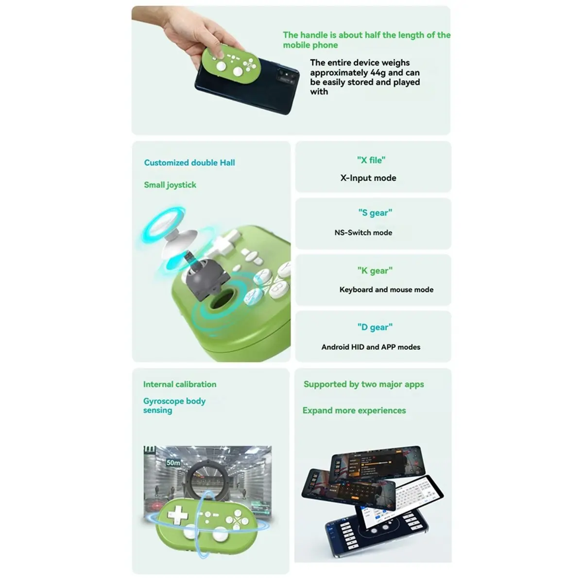A64I Q37pro Mini Gamepad Upgraded Wireless Bluetooth Dual Hall Effect Joystick Android Emulator PC AS Mouse Keyboard Green