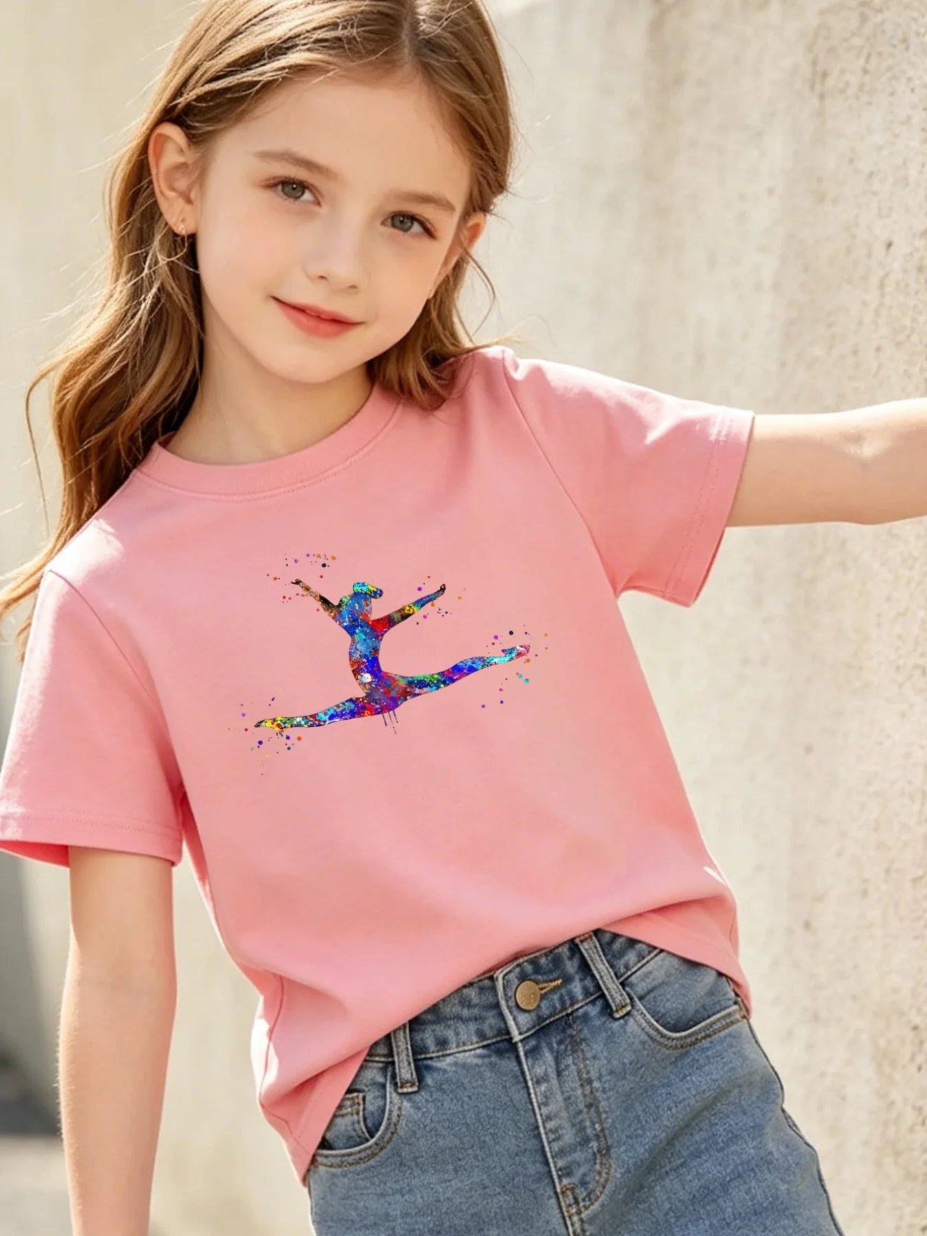Watercolor Gymnast Dancer Print Kids T Shirt Boys Girls Short Sleeve Tee Sport Silhouette Parent Child Matching Toddler Tops