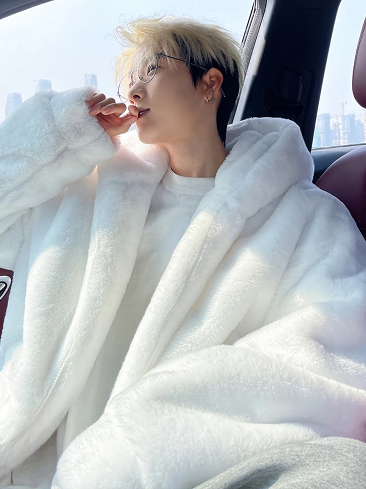 

Мужская зимняя куртка из овечьей шерсти с флисовой подкладкой, утепленная, свободного кроя, на молнии, с капюшоном, защита от холода