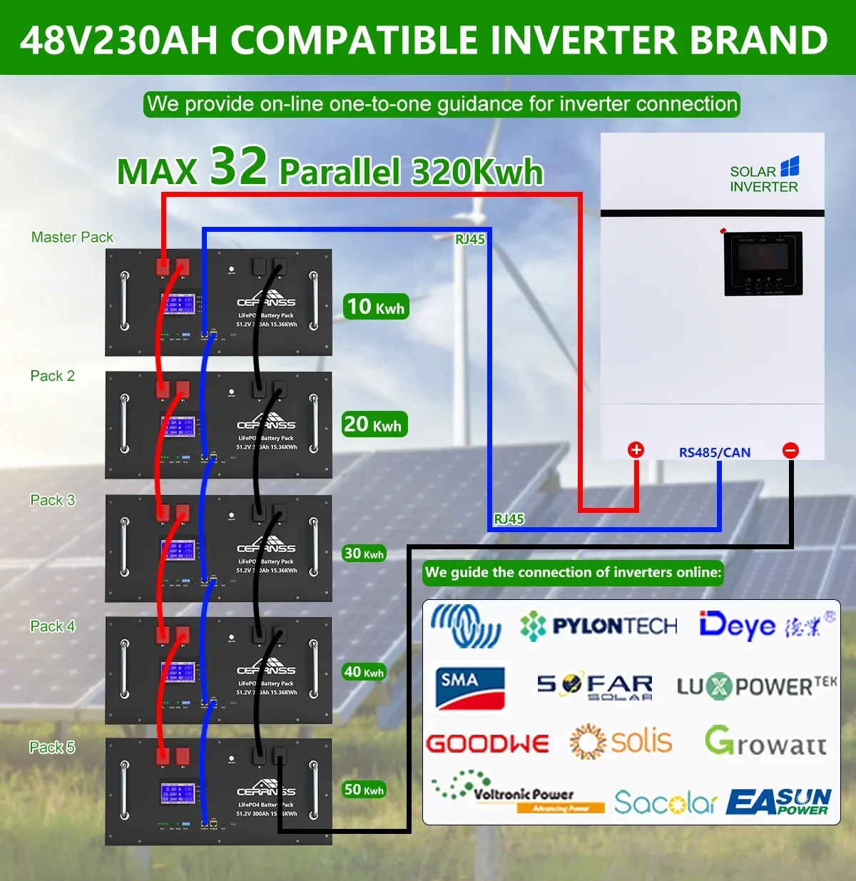 for 6000 Cycles 51.2V 15Kwh Akku Solar Inverter Lithium ion Energy Storage Battery 48V 60Ah LiFePO4 Battery