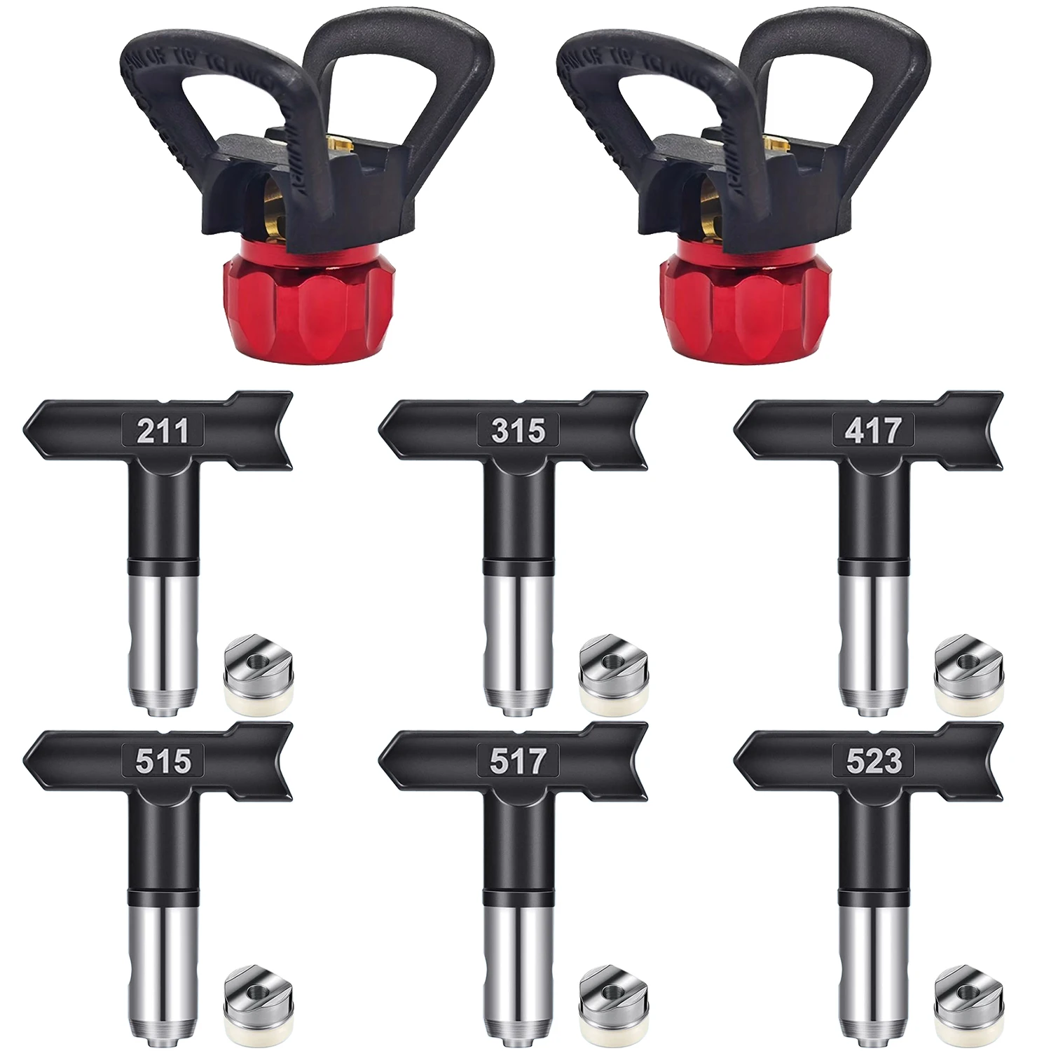 

Airless Paint Sprayer Tips Kit - 6 Nozzles (211/315/417/515/517/523) + 2 Tip Guards, Reversible Spray Tips
