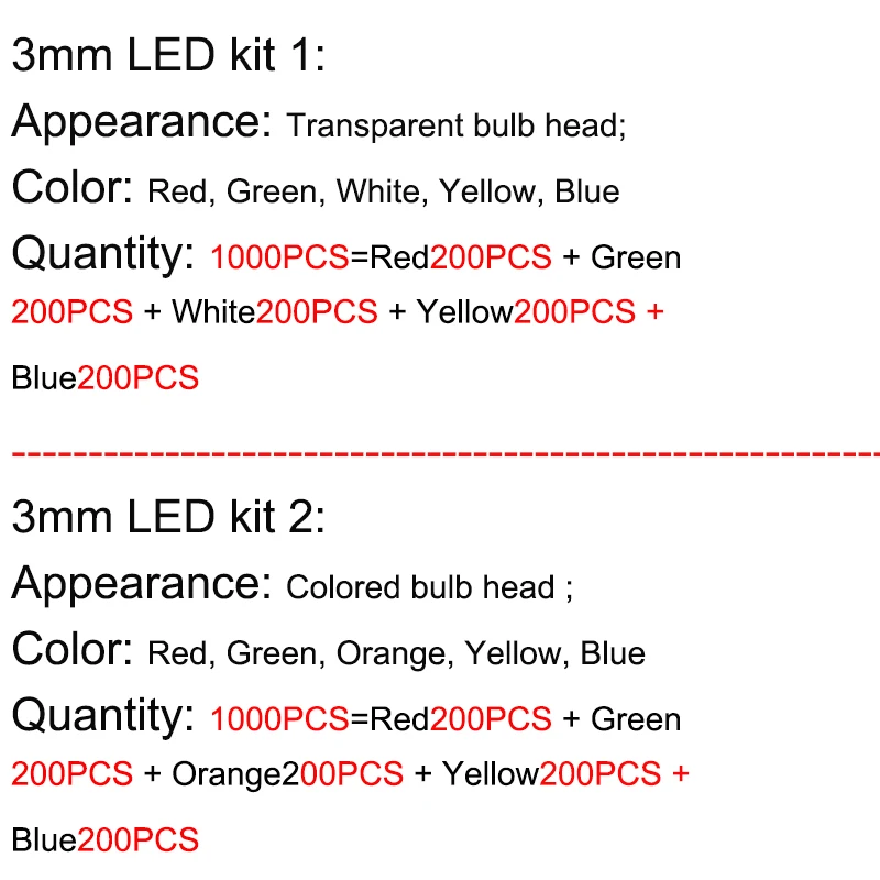 1000PCS 3mm 5mm LED Lamp Bead Bubble LED F3 F5 Red Green Yellow Blue White Each 200PCS F3 F5 LED kit