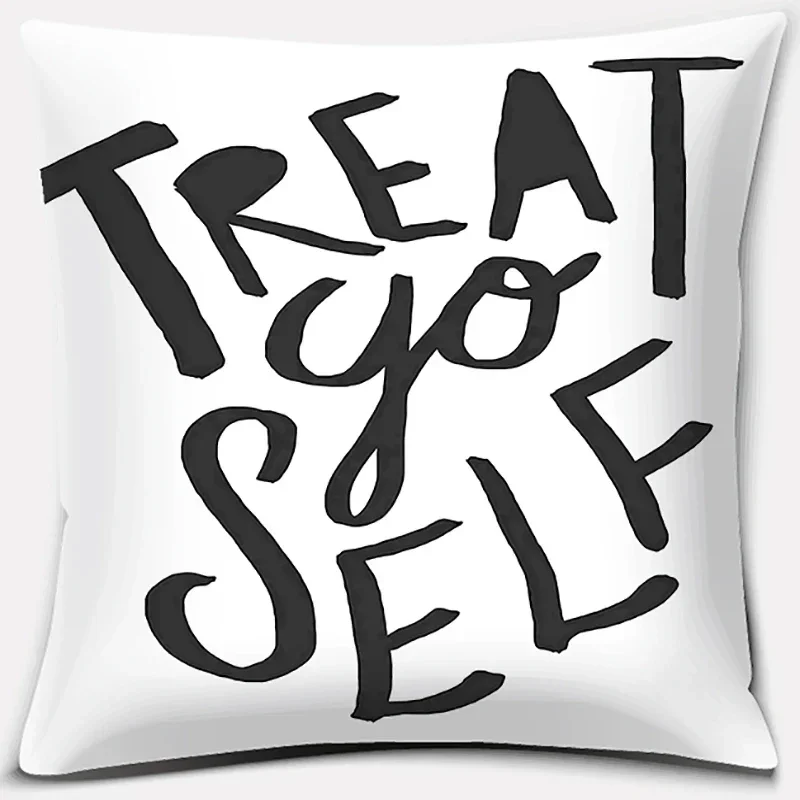 Black and White English Sentence Printing Series Pattern Pillowcase Square  Home Office Decoration Pillow Case