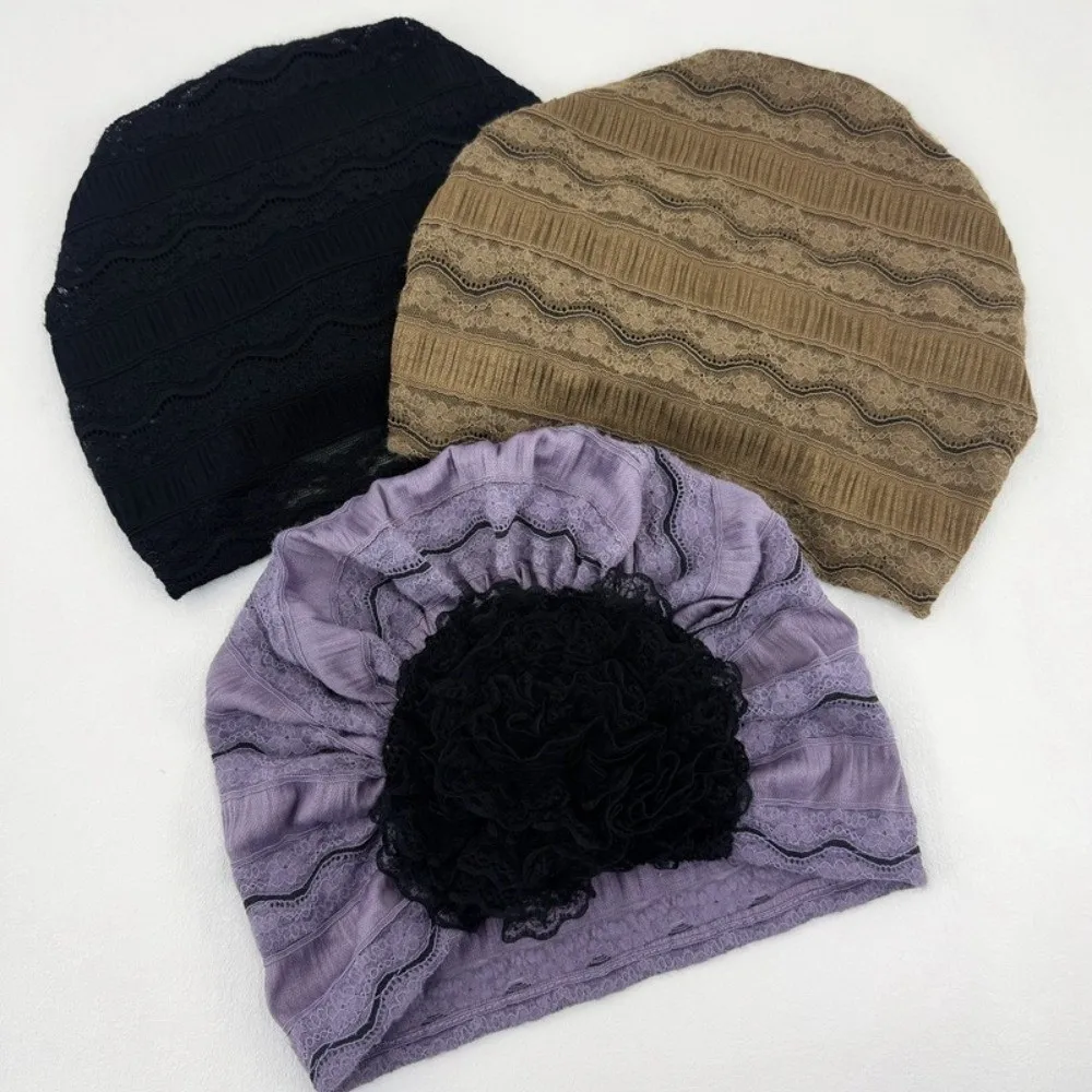Soft Elastic Flower Lace Turban Caps Embroidery Adjustable Head Wraps Hat Breathable Lightweight Cancer Chemo Hat Gift