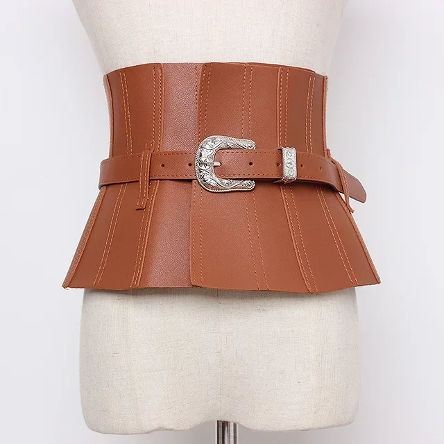 

Fashion Luxury Design Solid Color Women Super Wide Waistband Corset Lace-up Buckle Wide Belts Dress Coat Waistband